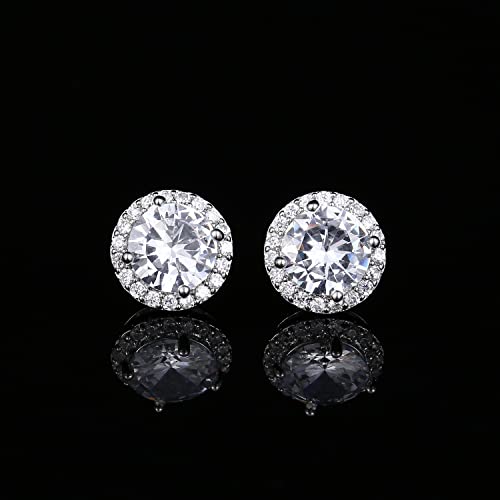 YOMELA Round Cubic Zirconia Stud Earrings for Women | Everyday Dainty, Diamond-Like Brilliance, CZ Halo Birthstone Studs, Hypoallergenic & Lightweight, Elegant & Versatile - color: White
