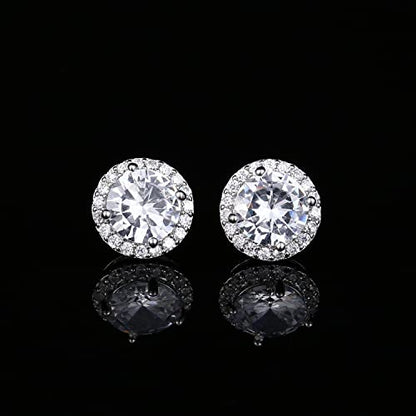 YOMELA Round Cubic Zirconia Stud Earrings for Women | Everyday Dainty, Diamond-Like Brilliance, CZ Halo Birthstone Studs, Hypoallergenic & Lightweight, Elegant & Versatile - color: White
