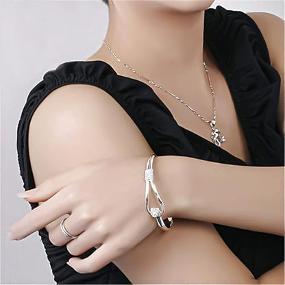 925 Sterling Silver Bangles For Women Handmade Silver Bangles Open Adjustable Bangle Bracelets For Women Silver Open Cuff Bracelets Stackable Wrap Bangles Festival Jewelry Gifts - color: Style 02