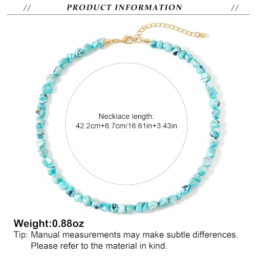 Beach Irregular Colorful Beaded Necklaces for Women Vacation Gifts | Chunky Red Blue White Beaded Choker Necklaces, Beach Boho Vacation Jewelry, Holiday Gifts, Coastal Summer Outfit Accessories - color: Sky Blue