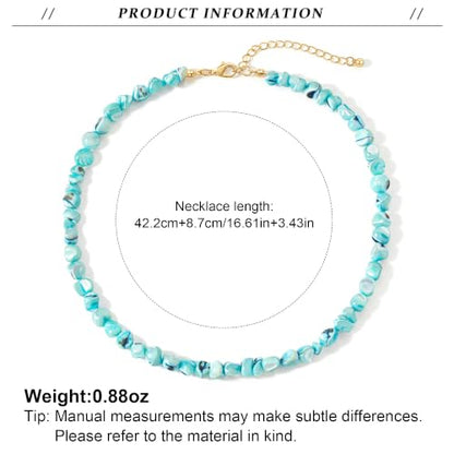 Beach Irregular Colorful Beaded Necklaces for Women Vacation Gifts | Chunky Red Blue White Beaded Choker Necklaces, Beach Boho Vacation Jewelry, Holiday Gifts, Coastal Summer Outfit Accessories - color: Sky Blue