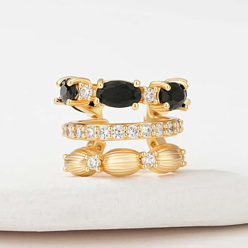 Ear Cuffs Non Piercing for Women 14K Gold Plated Ear Cuff Earrings Colorful Cubic Zirconia Paved Trendy Cartilage Earring Jewelry | Single - color: Black