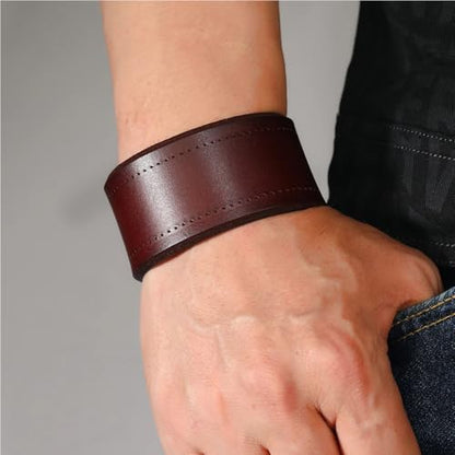 Wide Cowhide Adjustable Wrap Wristband Genuine Leather Cuff Bracelet Retro Dark Brown Leather Handmade Blank Cuff Bangle Arm Armor with Snap for Men Women Halloween Costume Party - color: Dark Brown