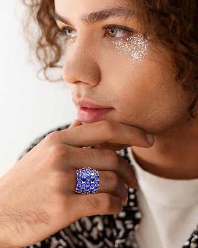 925 Sterling Silver Pave Birthstone Chunky Statement Rings for Women Men | 14K Gold Plated/Silver Large Dome Ring Birthday Cocktail Jewelry,Size 6 to 10(with Gift Box) - color: 09-Created Sapphire-Sep.