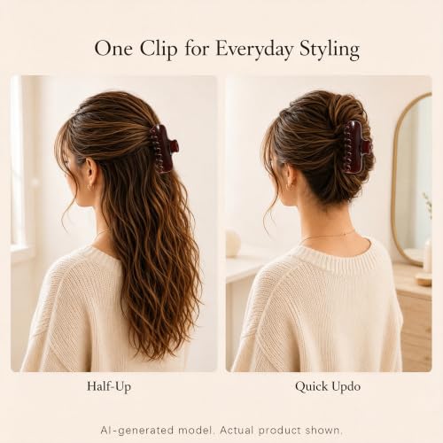 Ivyu 4-Inch Large Rounded Rectangle Hair Claw Clip for Women, Strong Hold - color: Transparent Brown