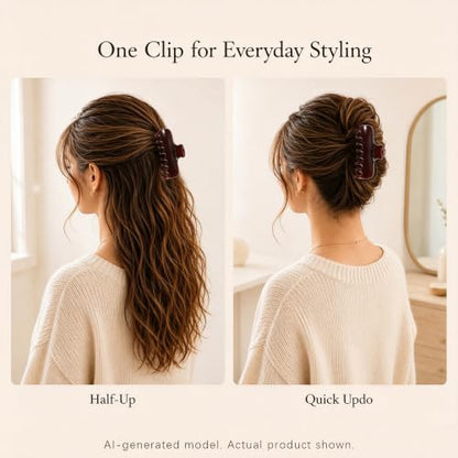 Ivyu 4-Inch Large Rounded Rectangle Hair Claw Clip for Women, Strong Hold - color: Transparent Brown