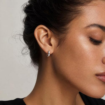 925 Sterling Silver Huggie Hoop Earrings | Silver Huggie Hoop Earrings Hypoallergenic 12/14mm Cartilage Small Hoops for Women Sensitive Ears - color: M