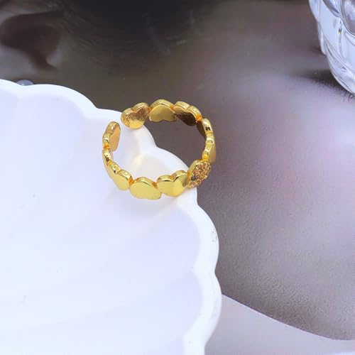 Dainty Gold Heart Rings for Women Cute Silver Love Statement Open Ring Trendy Inlaid Crystal Adjustable Rings Charm Daily Ring Valentines Day Gifts for Her - color: Gold