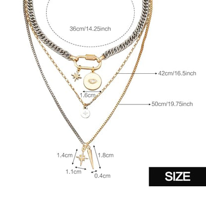 Gold Layered Necklaces for Women,Tone Mixed Metal Chunky Necklace | Paperclip Chain Silver Coin Pendant,Trendy Statement Jewelry Gift