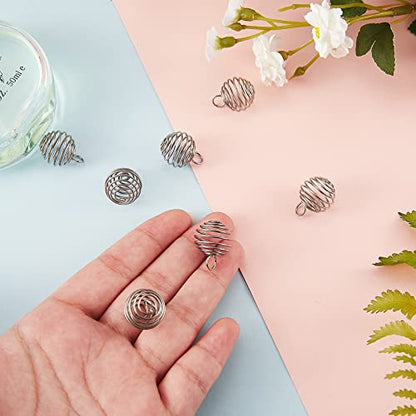 LiQunSweet 10 Pcs Stainless Steel Wire Round Spiral Bead Cage Charm Wire Wrap Gemstone Holder Pendants for Jewelry Making and Crafting - color: Stainless Steel Cage_14mm