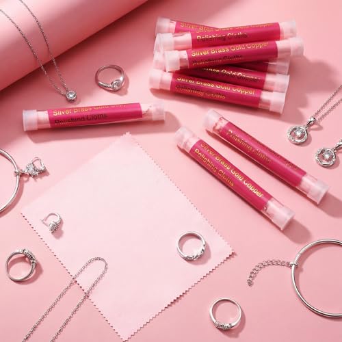 12 Pcs Jewelry Cleanning Cloth with Tube 7 x 6 Inch Silver Polishing Cloth Brass Cleaner for Sterling Silver Brass Gold Copper, Individually Wrapped(Pink) - color: Pink