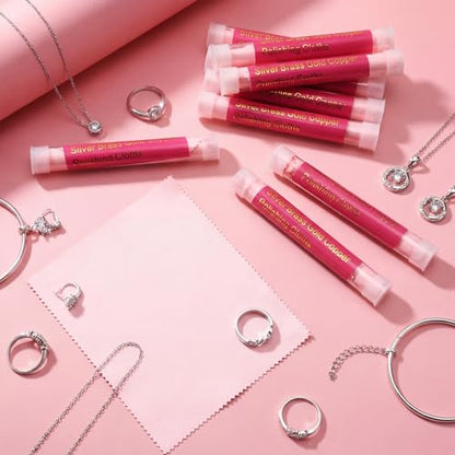 12 Pcs Jewelry Cleanning Cloth with Tube 7 x 6 Inch Silver Polishing Cloth Brass Cleaner for Sterling Silver Brass Gold Copper, Individually Wrapped(Pink) - color: Pink