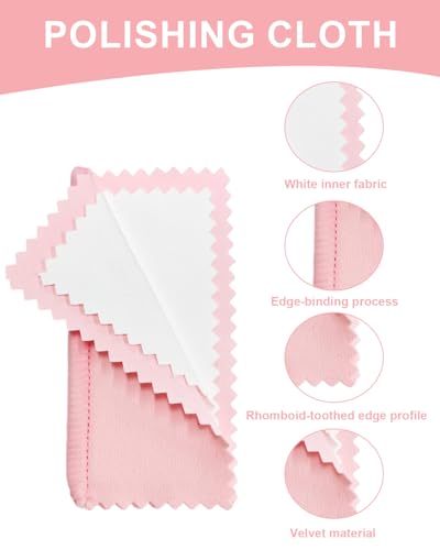 Jewelry Cleaning Kit with Cleaning Brushes and Velvet Polishing Cloths - color: 5 Piece Pink