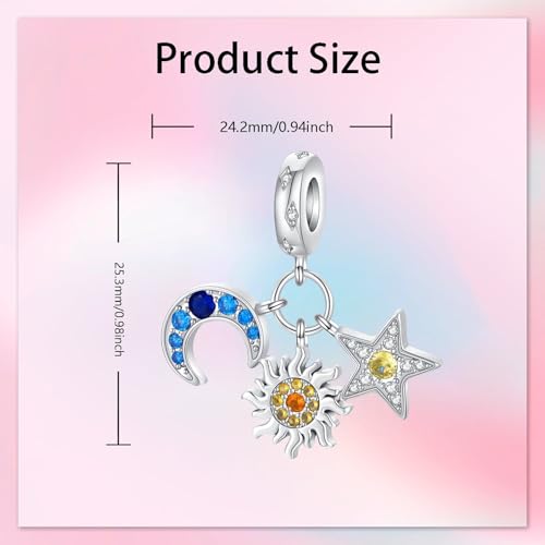 Bible Family Mom Wife Love Heart Dangle Charm 925 Sterling Silver Charms fits Bracelets and Necklace Pendant Bead Charms Jewelry Present for Women Family Friends - style: Sun Star Moon Charm