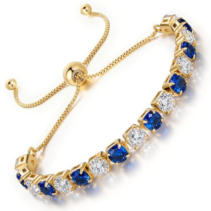Lovans 14K Gold Plated Tennis Bracelets,White/Yellow/Rose Gold-plated Adjustable Cubic Zirconia Tennis Bracelet for Women - color: Gold, size: 5MM Blue