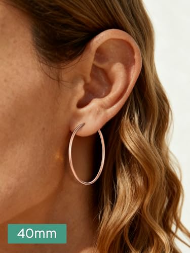 ChicSilver 925 Sterling Silver Hoop Earrings for Women Hypoallergenic, Lightweight Large Gold Plated Silver Hoop Earrings, Endless Hoops Earring 20/30/40/50/60/70MM - color: A. High Polished Rose Gold, size: 40mm
