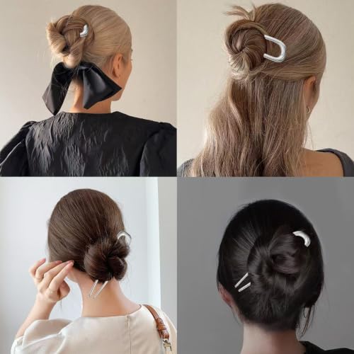2 Pcs Silver French Hair Pins, Metal French Twist Hair Pins for Buns, Curls and Updos, 5.6 Inches U Shaped Chinese Hair Sticks, Hairstyle Accessories for Women Girls (2 Silver) - color: Silver