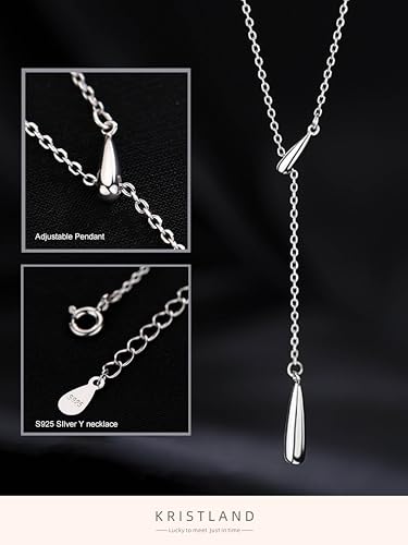 S925 Silver Women's Bar Necklace/Double Circle Layered Y Necklace Chain Adjustable Long/Tiny Pendant Chain Choker for Lady Gift - style: Y Waterdrop