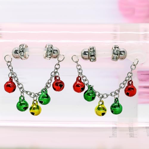 2 Pcs Fake Nipple Rings party Non Piercing Jingling Bell Nipple Jewelry with Chain Adjustable Elastic Nooses Non Pierced Faux Body Jewelry for Women Men