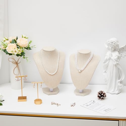 Huquary 6 Pcs Necklace Display Stand Necklace Holder Jewelry Bust Display Stands for Selling Home Store Trade Shows Photography Props Retail(Flaxen,Linen) - color: Flaxen
