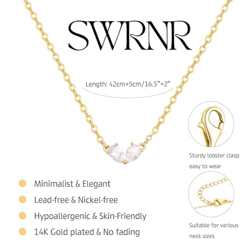 Gold Necklace for Women, Dainty 14K Gold Plated Pendant Necklaces for Women Trendy Simple Choker Chain Cubic Zirconia Circle/Interlocking/Sun/Pearl Necklace Fashion Jewelry Charm Gifts - color: Heart CZ Pendant