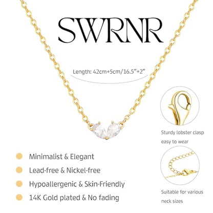 Gold Necklace for Women, Dainty 14K Gold Plated Pendant Necklaces for Women Trendy Simple Choker Chain Cubic Zirconia Circle/Interlocking/Sun/Pearl Necklace Fashion Jewelry Charm Gifts - color: Heart CZ Pendant