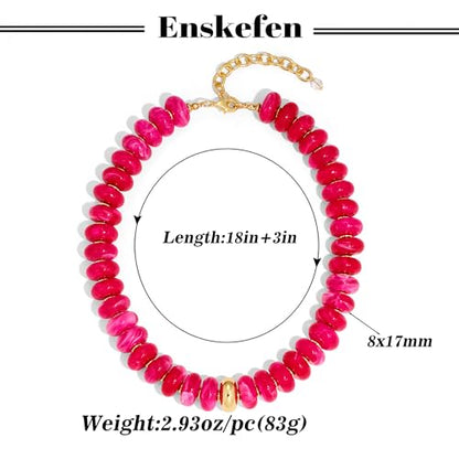 Chunky Beaded Necklace for Women Trendy Multicolor Resin Beads Choker Necklaces Boho Summer Statement Necklace Chunky Heart Jewelry - color: Chunky bead necklace-rose red