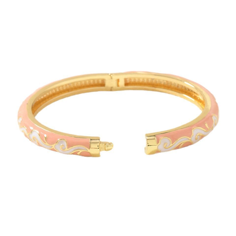Cloisonne Bracelet For Women, Chunky Bangle Trendy Cute Flower Enamel Bangles Multi Tone Engraved Cuff Gold Plated Bracelets Stackable Wife Jewelry Friendship Gift - color: Cloud Rose Red