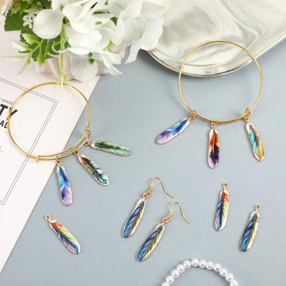 40Pcs/20 Pairs Feather Charms for Jewelry Making 10 Style 1.5 in | Vintage Bohemian Wing Pendants, Plumage Charms, Bracelets Necklace Earrings Keychains Dreamer Catcher, DIY Craft Supplies - style: Feather