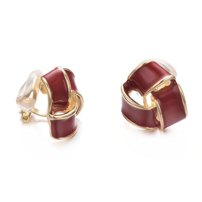 Yoursfs Knot Multicolor Clip on Earrings For Women Silver and gold Plated Large Non Pierced Floral Earrings - style: Red triple knot ear clip