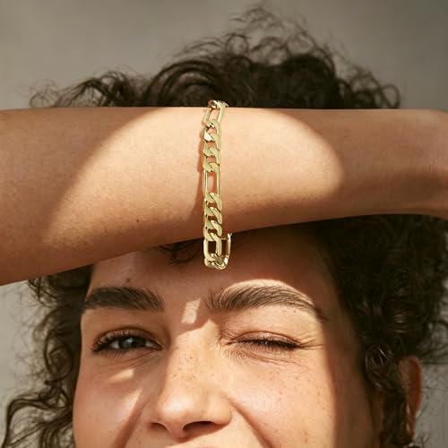Gold Bracelets for Women & Men 14k Gold Figaro Chain Bracelet Trendy Gold Chain Dainty Chunky Charm Bracelet Statement Unisex Ewelry Gifts 6mm/8mm - size: 6mm