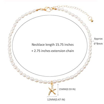 wgoud Natural Freshwater Pearl Choker Necklace for Women, Trendy 14K Gold Plated Pearl Necklaces Handmade Jewelry Gift - color: Necklace E