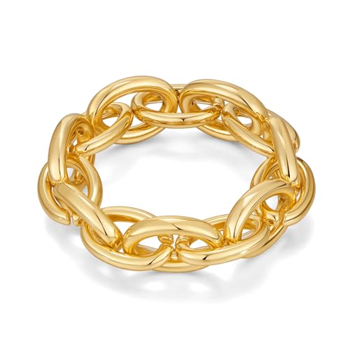 WOWORAMA Chunky Chain Bracelet for Women, Gold/Silver | Adjustable Elastic Stretch Bracelet, Thick Chunky Link Bracelet, Statement Jewelry - color: Oval-Gold