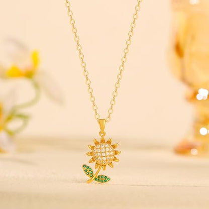 Starain Sunflower Necklaces for Women 14K Gold Plated Rotate Sunflower Pendant Necklace Cute Fun Necklaces 18 inch - color: A-Gold-Sunflower