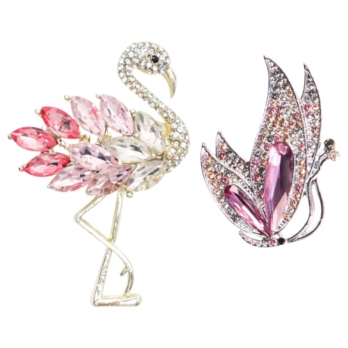 2 Pcs Brooch Pins for Women, Rhinestone Crystal Vintage Flamingos Butterfly Brooch Pins, Animal Brooches Safety Pins Bridal Wedding Broochs Pin for Fashion Dress Hat Bag Tie Graduation Favor