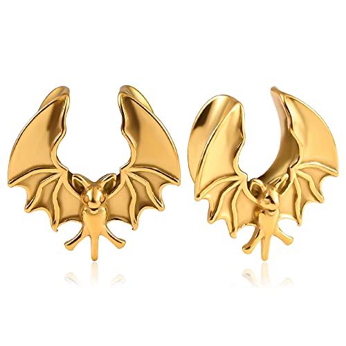 DOEARKO 2PCS Ear Gauges Cool Bat Saddle Ear Plugs Tunnels 316 Stainless Steel Hypoallergenic Earrings Gauges for Ears Expander Body Piercing Jewelry - color: Gold, size: 3/4"
