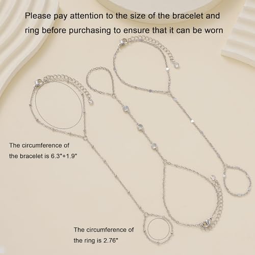 3PCS 14K Gold-Plated Hand Chain Bracelets for Women, Stack Bracelets Set Adjustable, Trendy Dainty Ring Bracelet Hand Chain - color: sliver-3-dainty