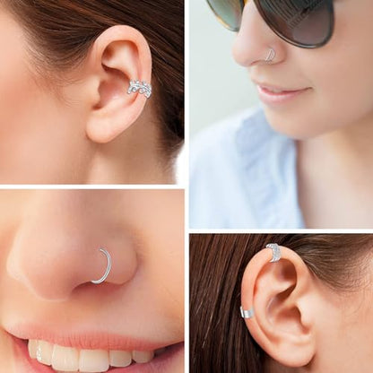 JFORYOU Stainless Steel Ear Cuff Fake Helix Cartilage Clip On Wrap Earrings Fake Lip Ring Non-Piercing Adjustable Men Women - color: Style D