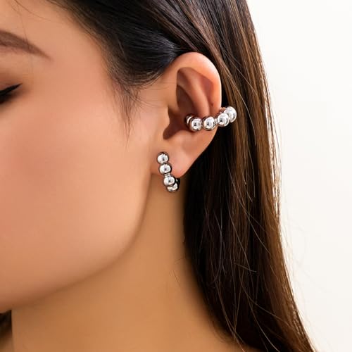 Gold Ear Cuff Earrings for Women Non Piercing 14K Gold Plated/Silver Cuff Clip On Cartilage Hoop Shining Cubic Zirconia Twisted Chain Ear Clip On Earring for Women Chunky Ear Cuffs Earrings - color: B-silver