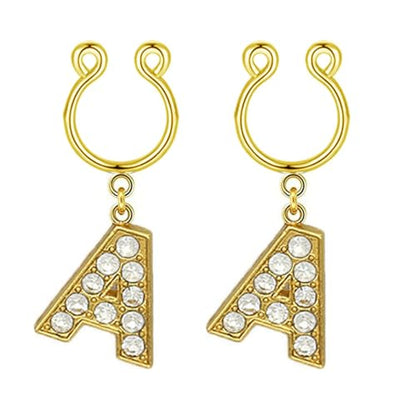 2Pcs Fake Nipple Rings Name Initial Letter Nipple Clamps for Women Non Piercing Beginner Cubic Zirconia Non Piercing Nipple Jewelry - color: A