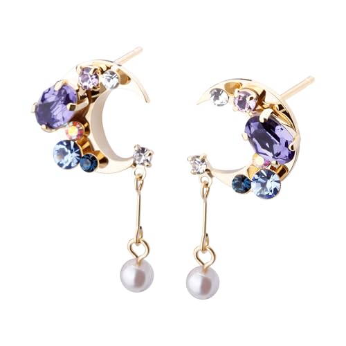 LOKUMI Preciosa Crystal Crescent Earrings | Nickel-Free Hypoallergenic Bijou Earrings | 24K Gold, 18K Pink Gold & Silver Plated, 4 Colors tp-60 - color: 24K Gold Plated & Blue