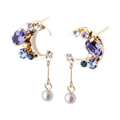 LOKUMI Preciosa Crystal Crescent Earrings | Nickel-Free Hypoallergenic Bijou Earrings | 24K Gold, 18K Pink Gold & Silver Plated, 4 Colors tp-60 - color: 24K Gold Plated & Blue