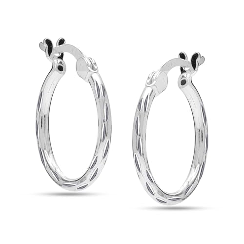 LeCalla 925 Sterling Silver Hoop Earrings for Women | Lightweight Classic Diamond-Cut Textured Hoop Earring | Women's Earring Hoops Size 20/25/30/35/40MM - color: 25MM / Tube-2mm