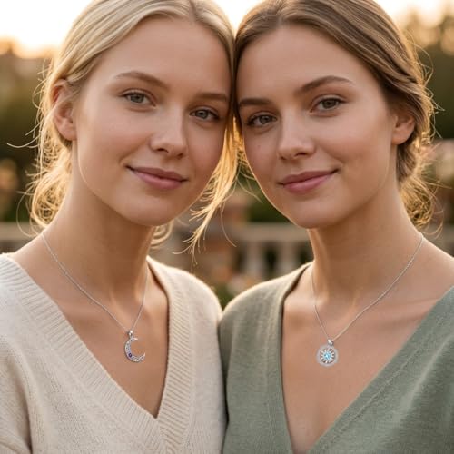 Couples Necklace for 2 Sun and Moon Pendant Matching Jewelry Anniversary Birthday Gifts for Couples BFF - color: April&March