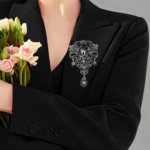 YOQUCOL Retro Austrian Crystal Big Brooch Pin for Women Large Flower Shape Brooches Lapel Pins for Sweater,Coat Dress Accessories - color: A-Black