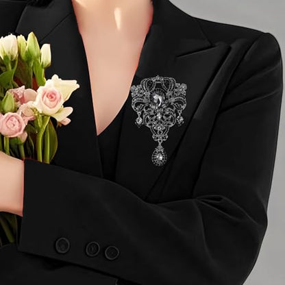 YOQUCOL Retro Austrian Crystal Big Brooch Pin for Women Large Flower Shape Brooches Lapel Pins for Sweater,Coat Dress Accessories - color: A-Black