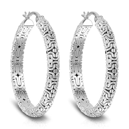 LeCalla Byzantine Earrings for Women | 925 Sterling Silver Byzantine Earrings | Antique Oxidized Click-Top Round Thick Hoop Earrings for Women - style: Bali Style Byzantine
