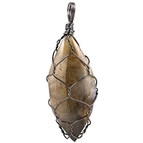 TUMBEELLUWA Handmade Copper Wire Wrapped Labradorite Necklace for Women Men | Irregular Shape, Third Eye Chakra, Enhances Intuition & Spiritual Awareness, 19.86" Stainless Steel Chain, Daily Wear - style: Style 6