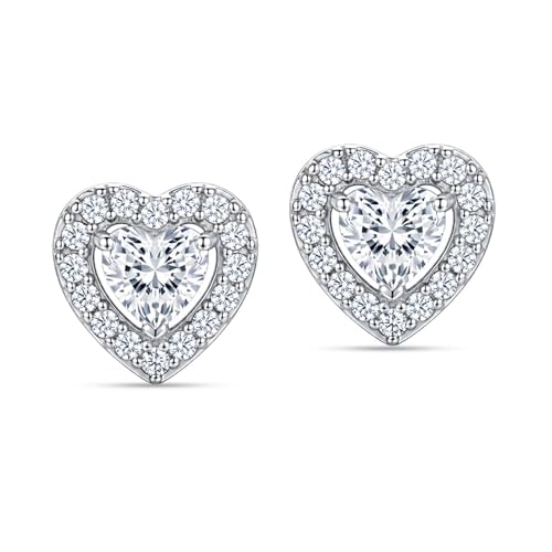 LeCalla 925 Sterling Silver CZ Stud Earrings for Women | Cubic Zirconia Halo & Heart Stud Earring | Rhodium-Plated Silver Jewelry for Her Mom Wife - color: Heart Shaped Studs