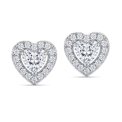 LeCalla 925 Sterling Silver CZ Stud Earrings for Women | Cubic Zirconia Halo & Heart Stud Earring | Rhodium-Plated Silver Jewelry for Her Mom Wife - color: Heart Shaped Studs